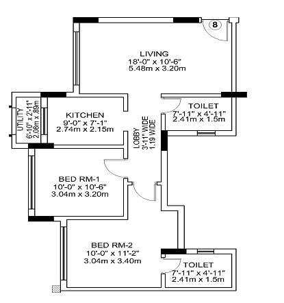 Floor plan of 2 BHK 532 Sq. Ft. Apartment in Gundecha Builders Asta, Mumbai