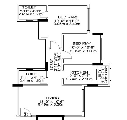 Floor plan of 2 BHK 675 Sq. Ft. Apartment in Gundecha Builders Asta, Mumbai