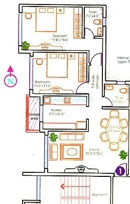Floor plan of 2 BHK 1025 Sq. Ft. Apartment in Gundecha Builders Heights, Mumbai