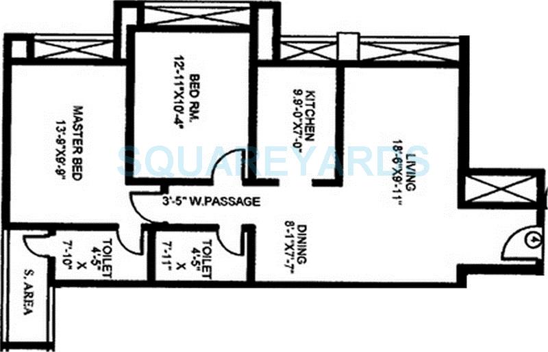 Floor plan of 2 BHK 1175 Sq. Ft. Apartment in Gundecha Builders Heights, Mumbai