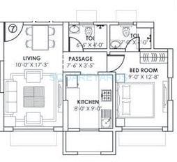 Floor plan of 1 BHK 444 Sq. Ft. Apartment in Gundecha Builders Montego, Mumbai