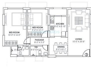 Floor plan of 2 BHK 718 Sq. Ft. Apartment in Gundecha Builders Montego, Mumbai
