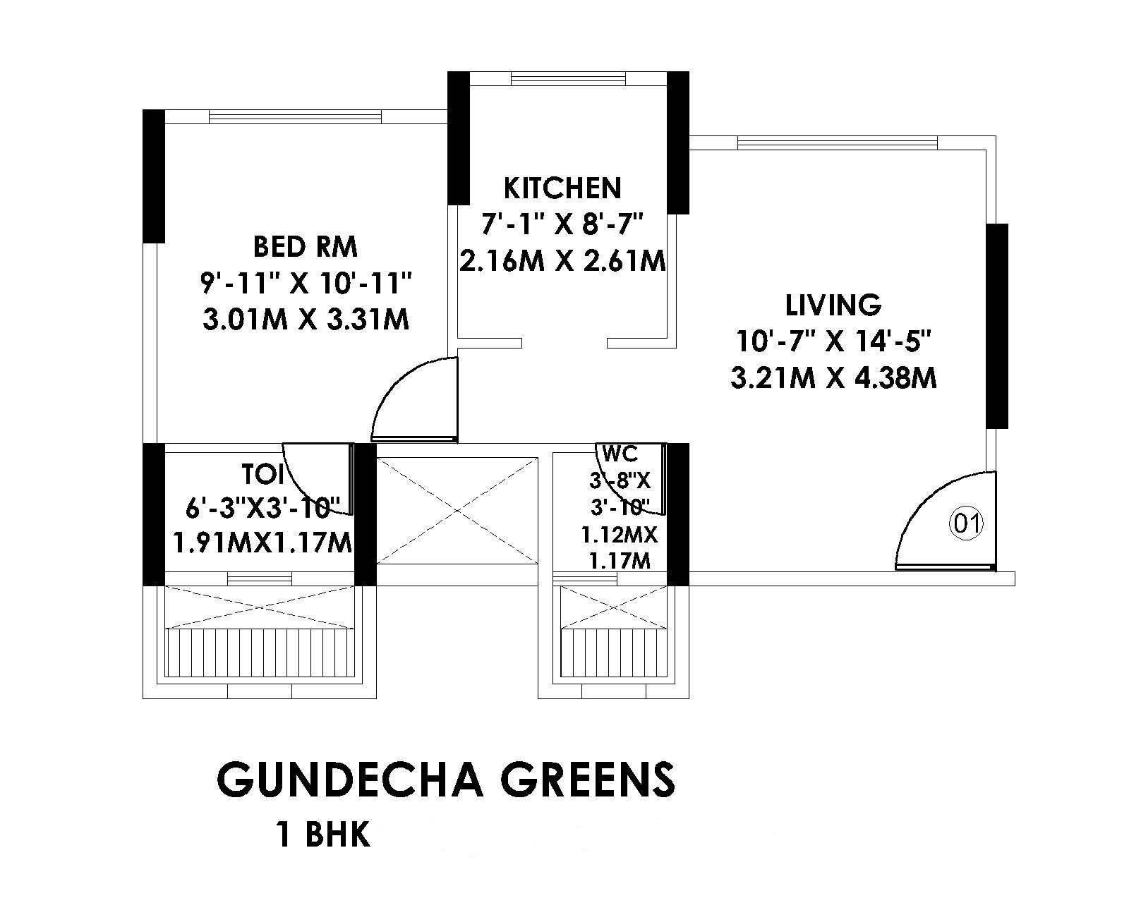 Floor plan of 1 BHK 393 Sq. Ft. Apartment in Gundecha Greens, Mumbai