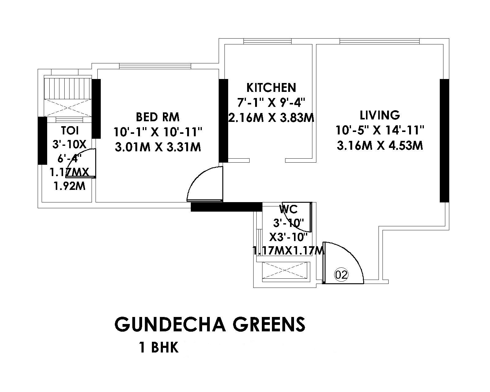 Floor plan of 1 BHK 441 Sq. Ft. Apartment in Gundecha Greens, Mumbai