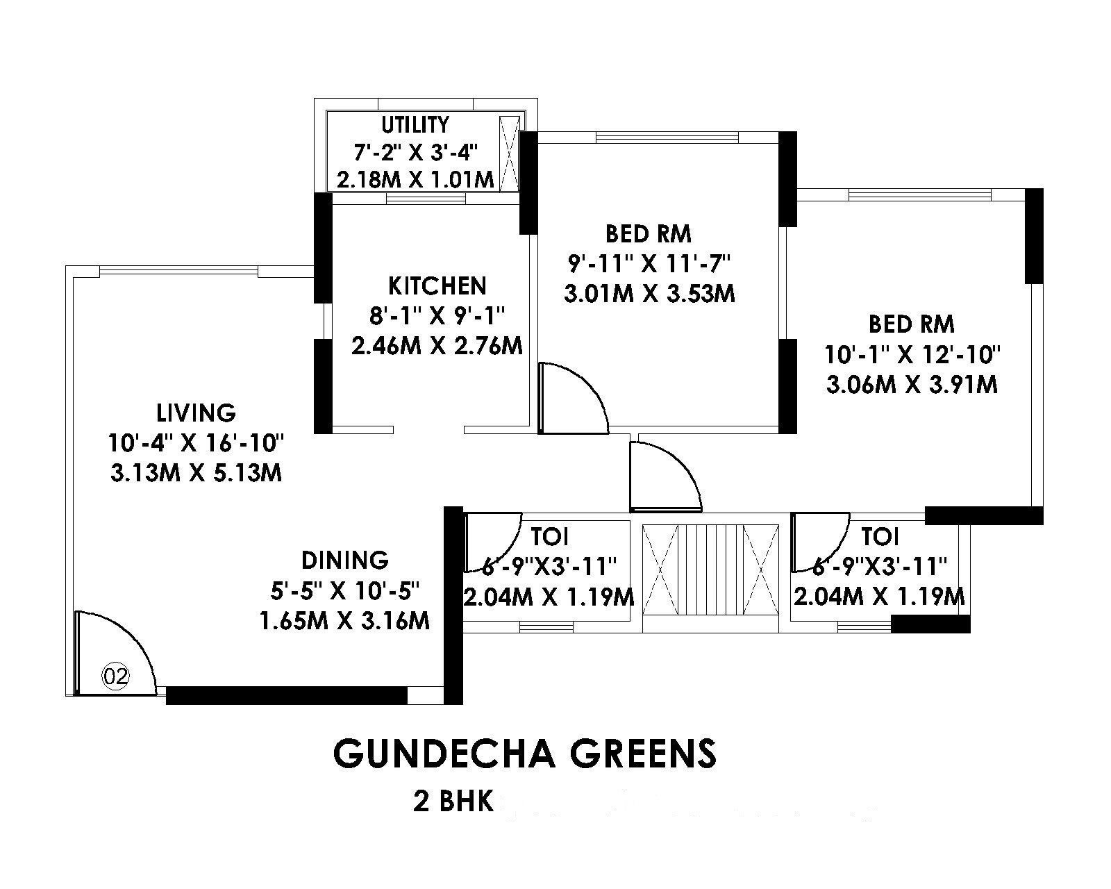 Floor plan of 2 BHK 657 Sq. Ft. Apartment in Gundecha Greens, Mumbai