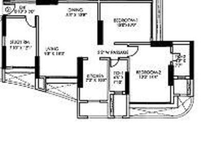 Floor plan of 2 BHK 1190 Sq. Ft. Apartment in Gundecha Symphony, Mumbai