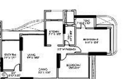 Floor plan of 2 BHK 960 Sq. Ft. Apartment in Gundecha Symphony, Mumbai