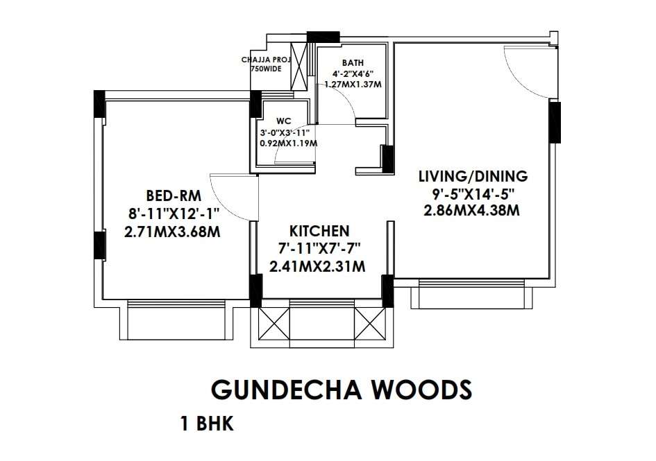 1 BHK 319 Sq. Ft. Apartment in Gundecha Woods