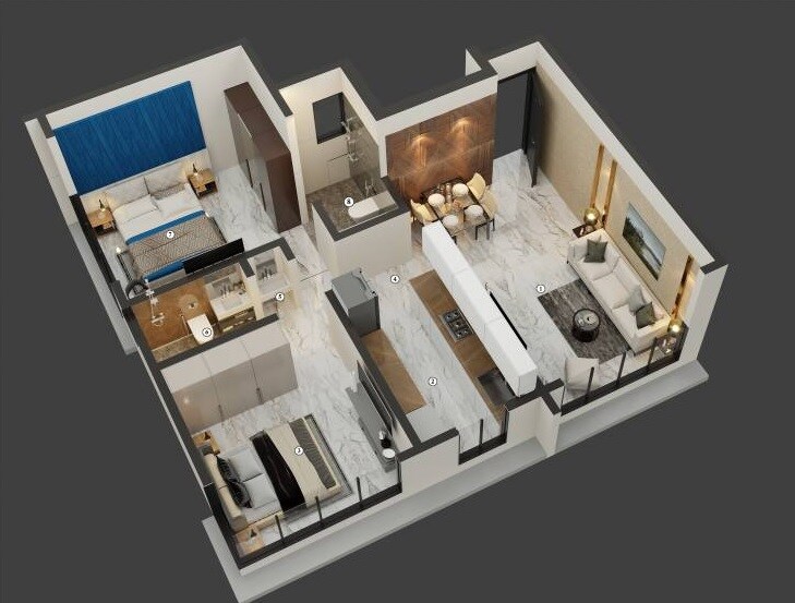 Floor plan of 2 BHK 562 Sq. Ft. Apartment in Gurukrupa Anantam, Mumbai