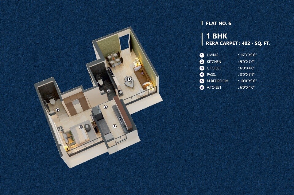 Floor plan of 1 BHK 402 Sq. Ft. Apartment in Gurukrupa Darshanam, Mumbai