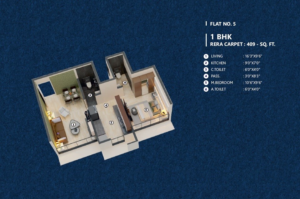 1 BHK 409 Sq. Ft. Apartment