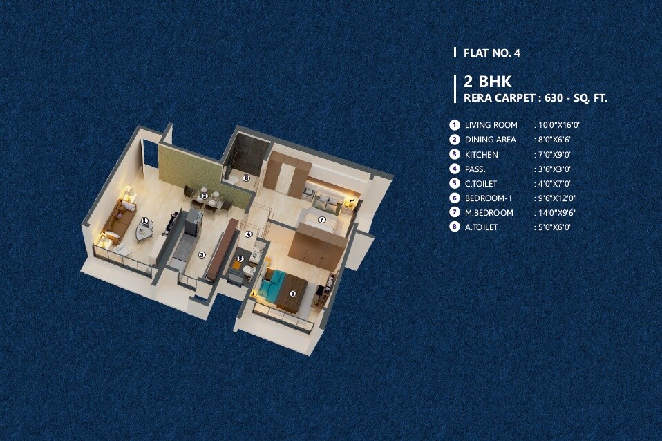 Floor plan of 2 BHK 630 Sq. Ft. Apartment in Gurukrupa Darshanam, Mumbai