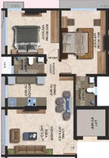 Floor plan of 2 BHK 574 Sq. Ft. Apartment in Gurukrupa Devam Majesty, Mumbai