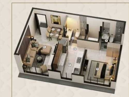 Floor plan of 1 BHK 374 Sq. Ft. Apartment in Gurukrupa Ekatvam, Mumbai