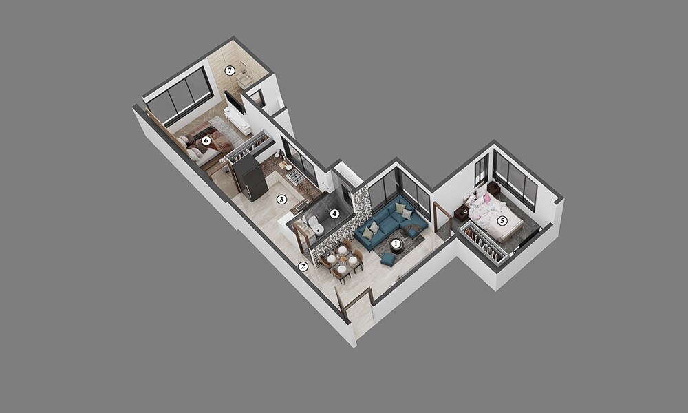 Floor plan of 2 BHK 573 Sq. Ft. Apartment in Gurukrupa Gyanam, Mumbai
