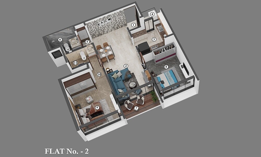 Floor plan of 2 BHK 760 Sq. Ft. Apartment in Gurukrupa Gyanam, Mumbai
