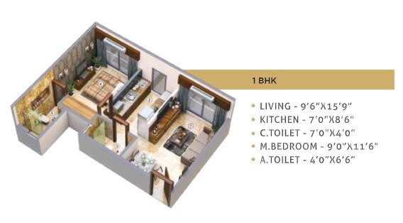 Floor plan of 1 BHK 400 Sq. Ft. Apartment in Gurukrupa Jayantam, Mumbai