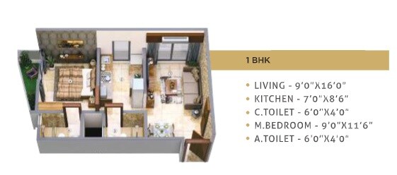 Floor plan of 1 BHK 448 Sq. Ft. Apartment in Gurukrupa Jayantam, Mumbai