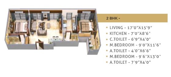 Floor plan of 2 BHK 672 Sq. Ft. Apartment in Gurukrupa Jayantam, Mumbai