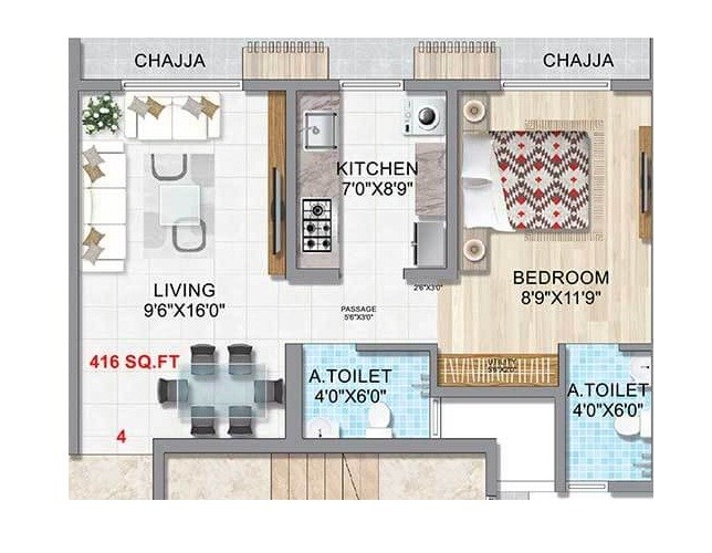 Floor plan of 1 BHK 466 Sq. Ft. Apartment in Gurukrupa Labham, Mumbai