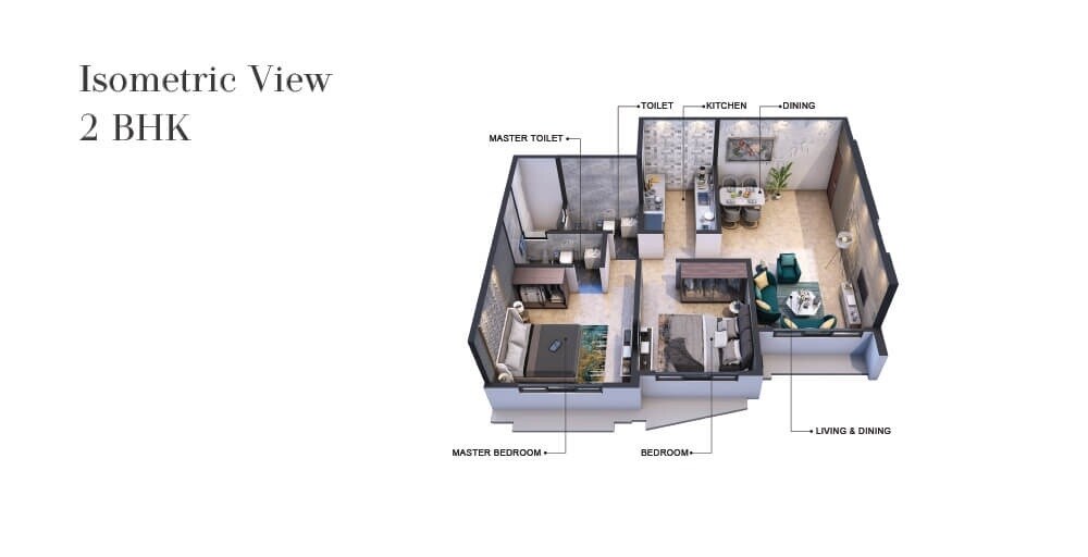 Floor plan of 2 BHK 618 Sq. Ft. Apartment in Gurukrupa Marina Enclave, Mumbai