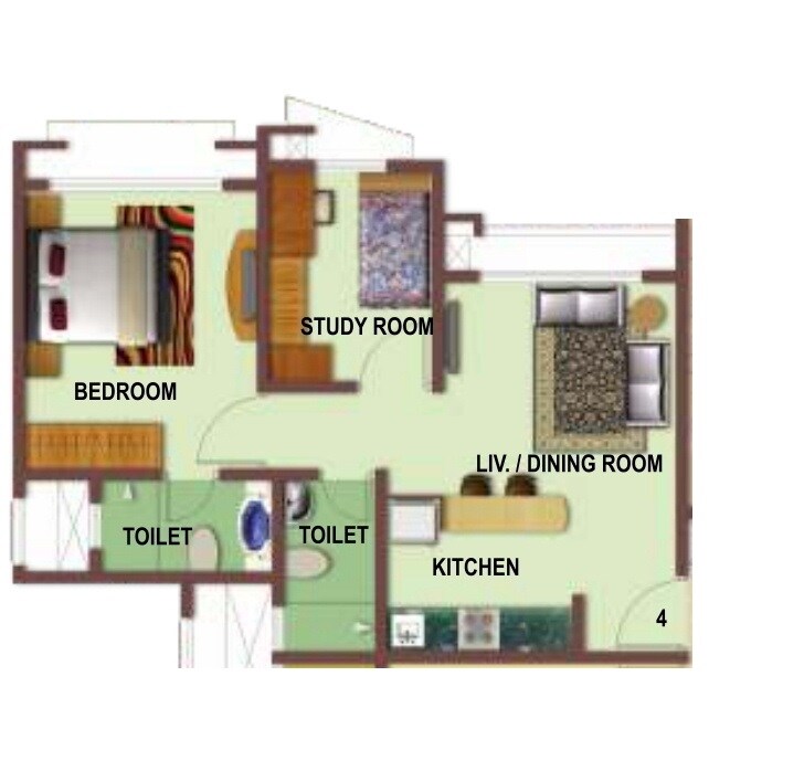 Floor plan of 2 BHK 683 Sq. Ft. Apartment in Gurukrupa Marina Enclave, Mumbai