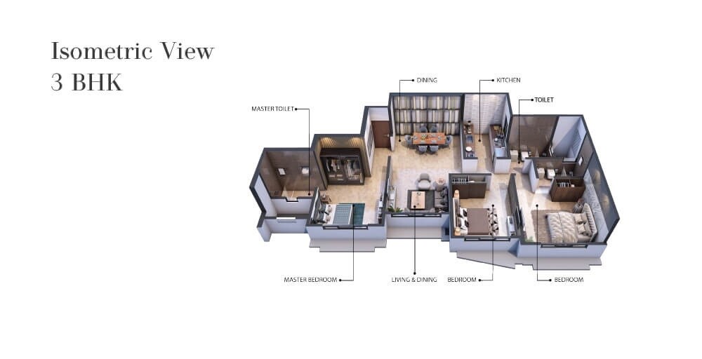 Floor plan of 3 BHK 818 Sq. Ft. Apartment in Gurukrupa Marina Enclave, Mumbai