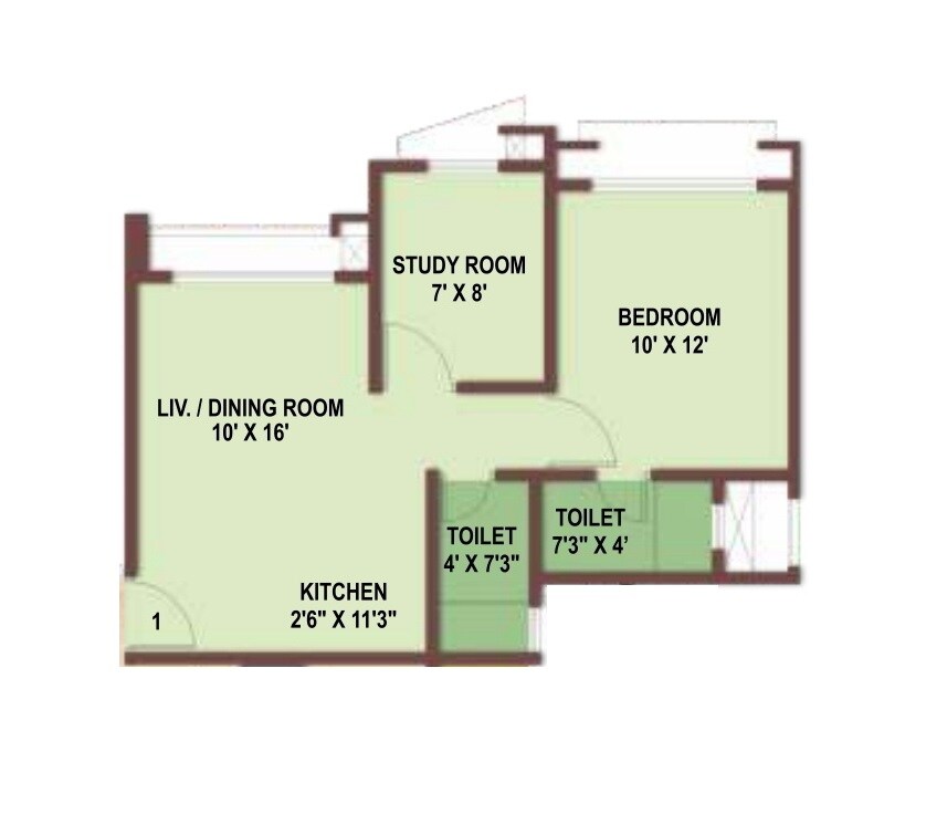 Floor plan of 2 BHK 741 Sq. Ft. Apartment in Gurukrupa Marina Enclave Wing K And L Phase I, Mumbai