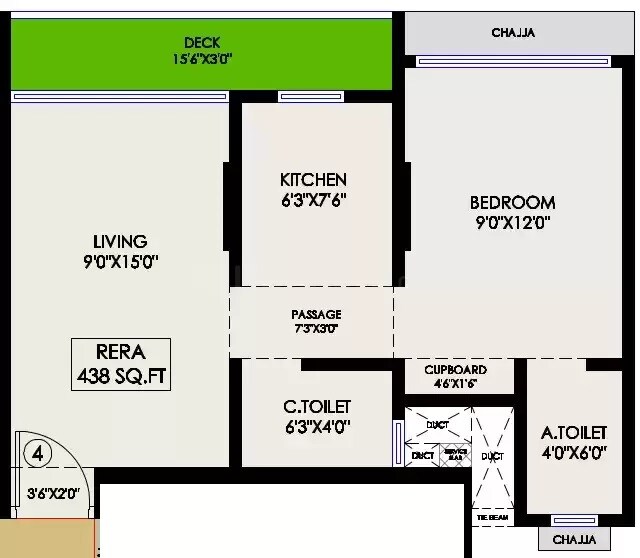 Floor plan of 1 BHK 438 Sq. Ft. Apartment in Gurukrupa Nigam, Mumbai