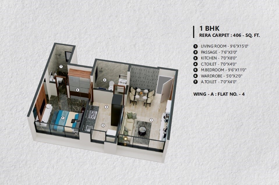 Floor plan of 1 BHK 406 Sq. Ft. Apartment in Gurukrupa Sharanam, Mumbai