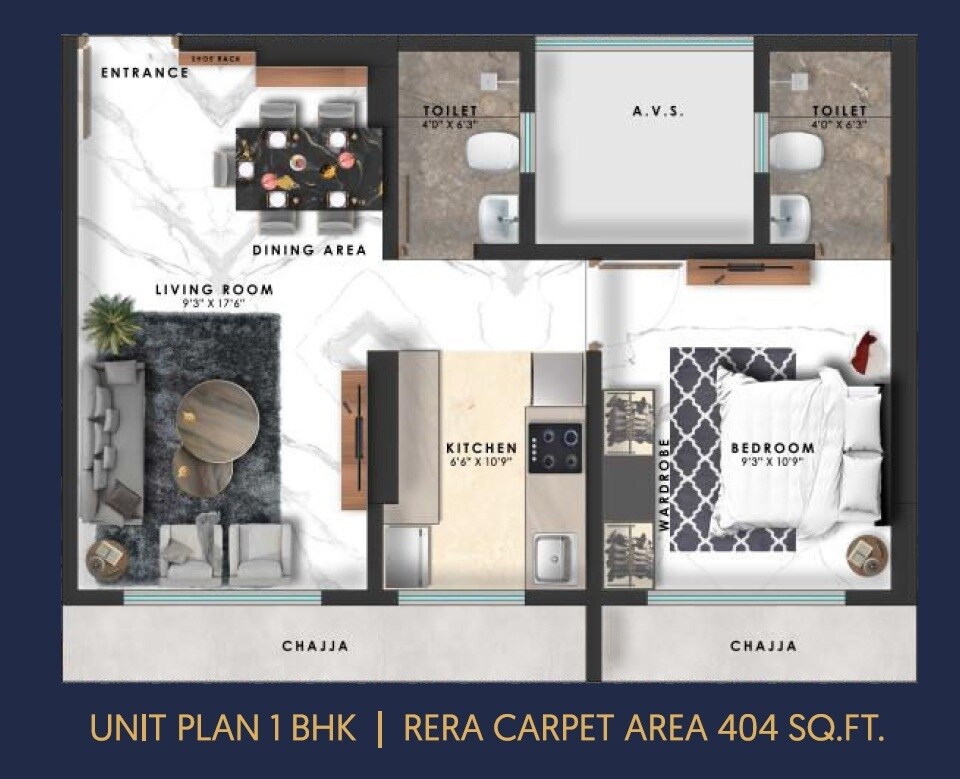 1 BHK 395 Sq. Ft. Apartment