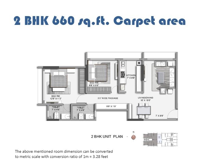 Floor plan of 2 BHK 660 Sq. Ft. Apartment in Gurukrupa Sunil Apartments, Mumbai