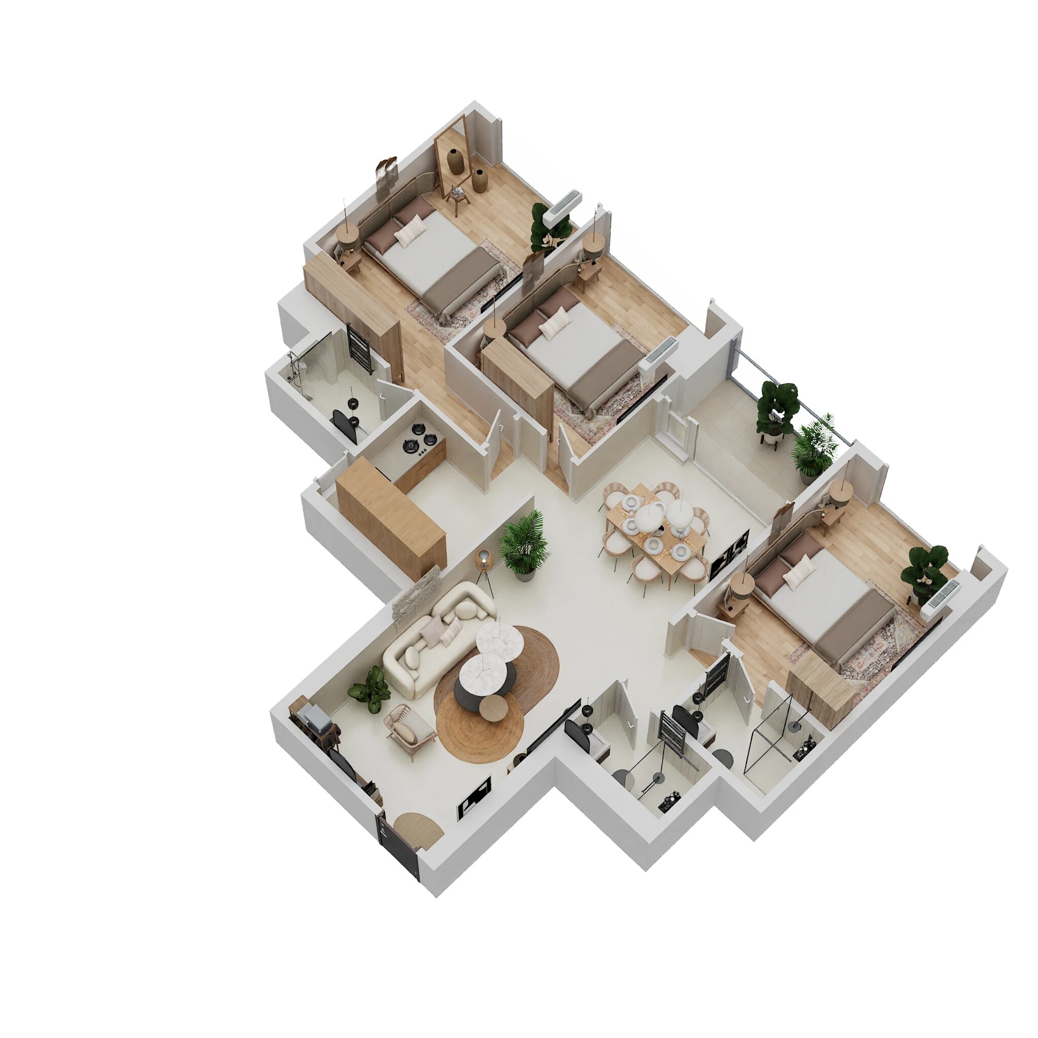 Floor plan of 3 BHK 1020 Sq. Ft. Apartment in Gurukrupa The Marque, Mumbai