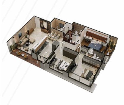 Floor plan of 3 BHK 1240 Sq. Ft. Apartment in Gurukrupa Vyom, Mumbai