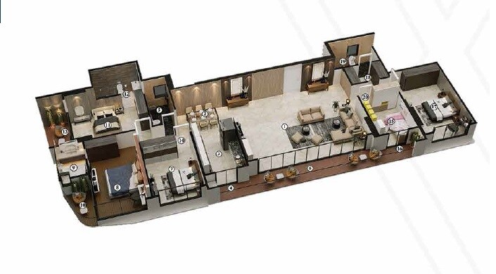 Floor plan of 4 BHK 1990 Sq. Ft. Apartment in Gurukrupa Vyom, Mumbai