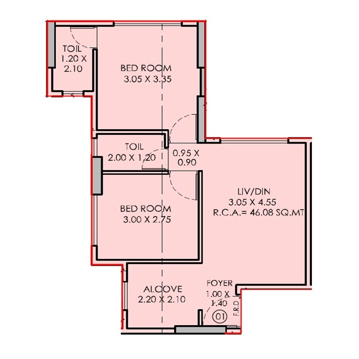 Floor plan of 2 BHK Apartment - 496 sq. ft. in Gurukul 72 Enclave, Mumbai