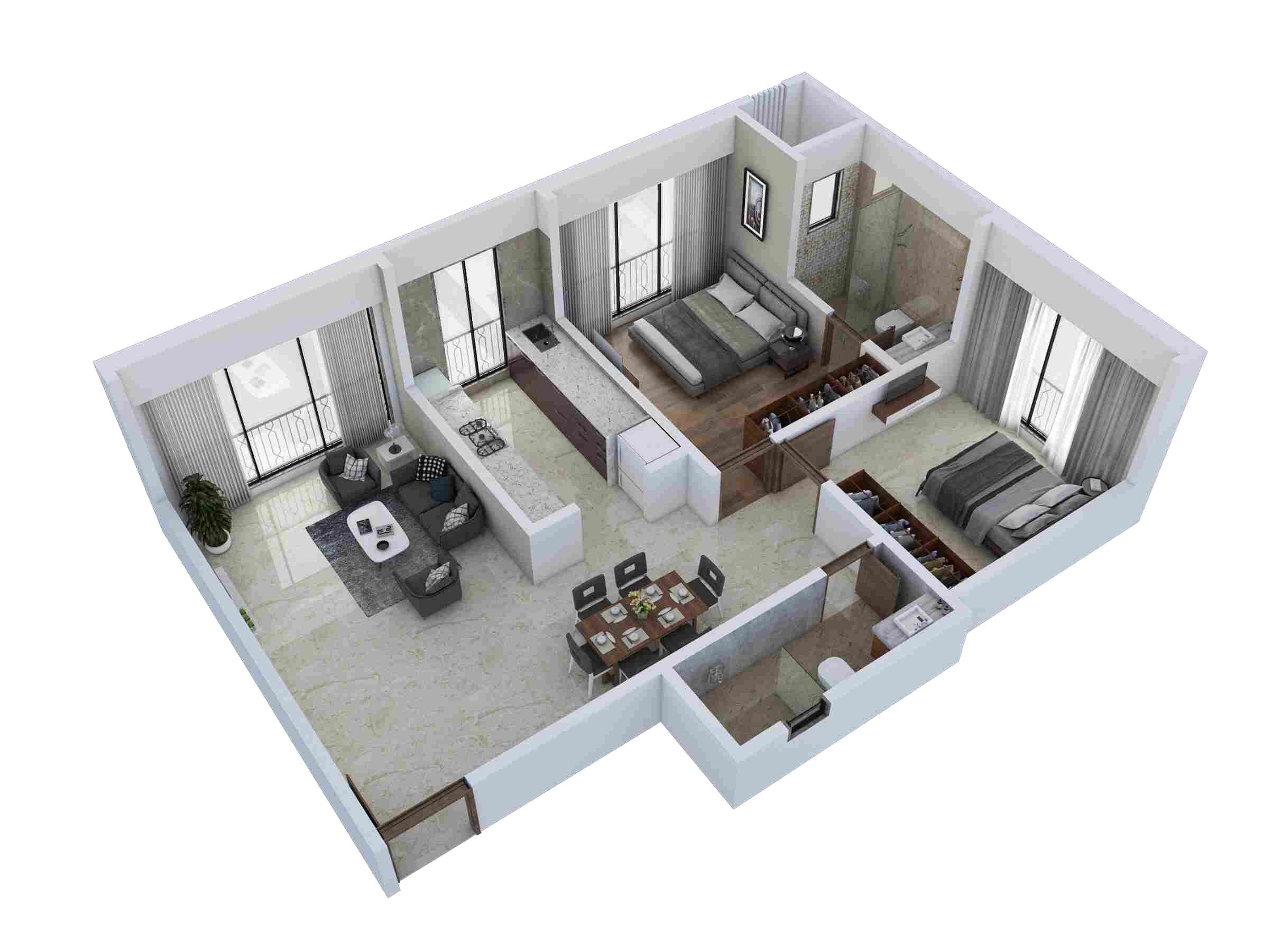 Floor plan of 2 BHK Apartment - 521 sq. ft. in Gurunam Royal Diamond CHS, Mumbai