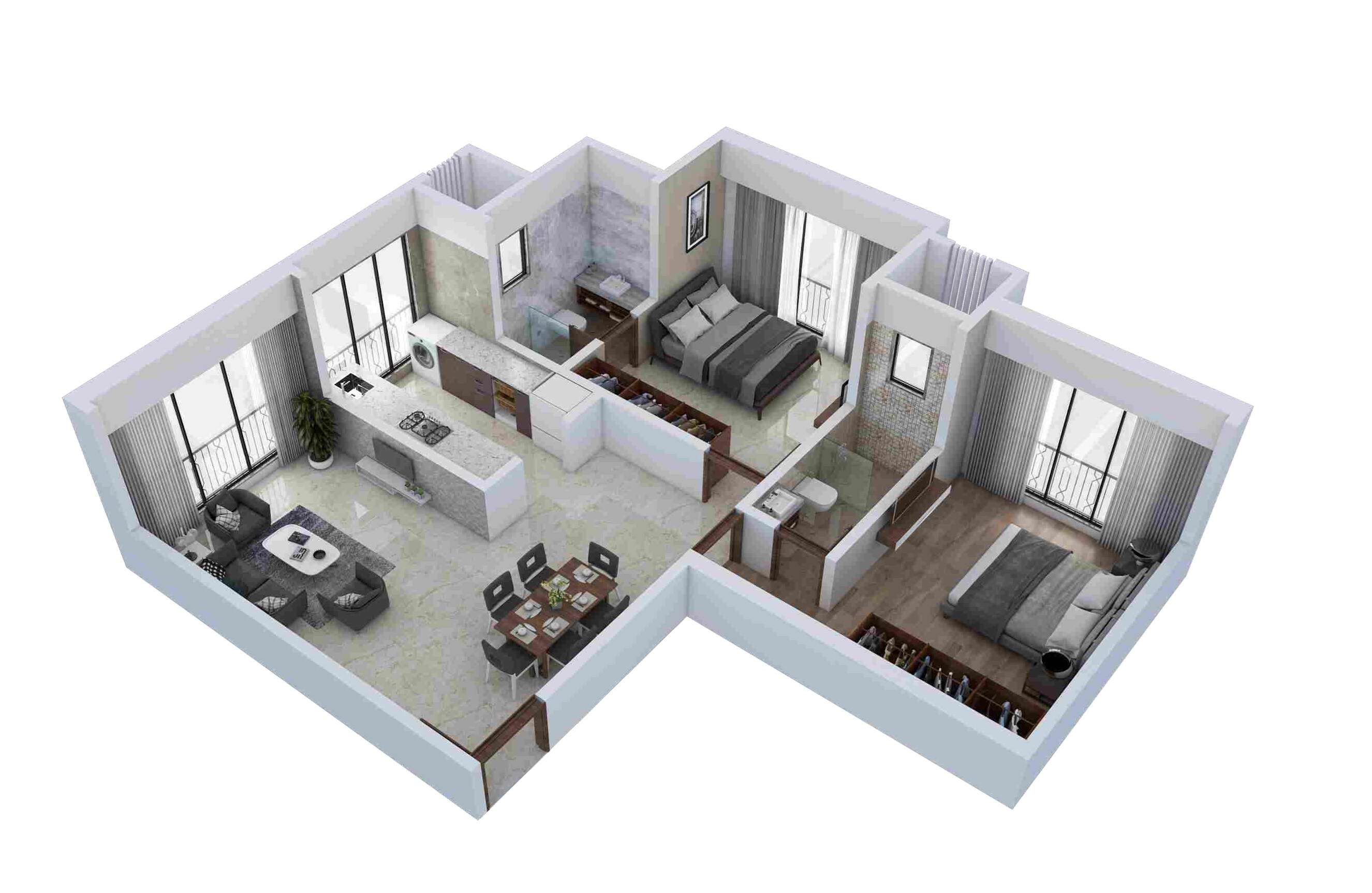 2 BHK 665 Sq. Ft. Apartment