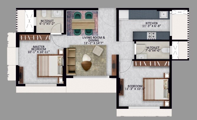 Floor plan of 2 BHK 552 Sq. Ft. Apartment in H And D Mary Villa, Mumbai