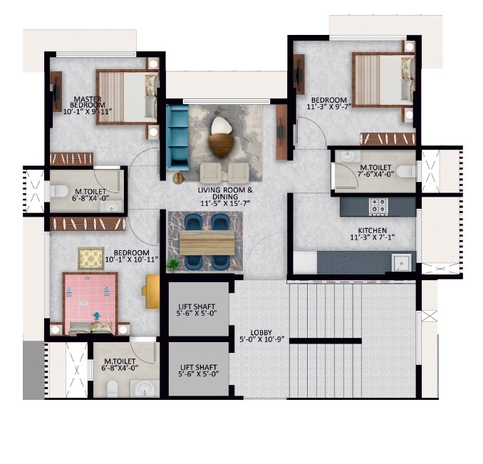 Floor plan of 3 BHK 698 Sq. Ft. Apartment in H And D Mary Villa, Mumbai
