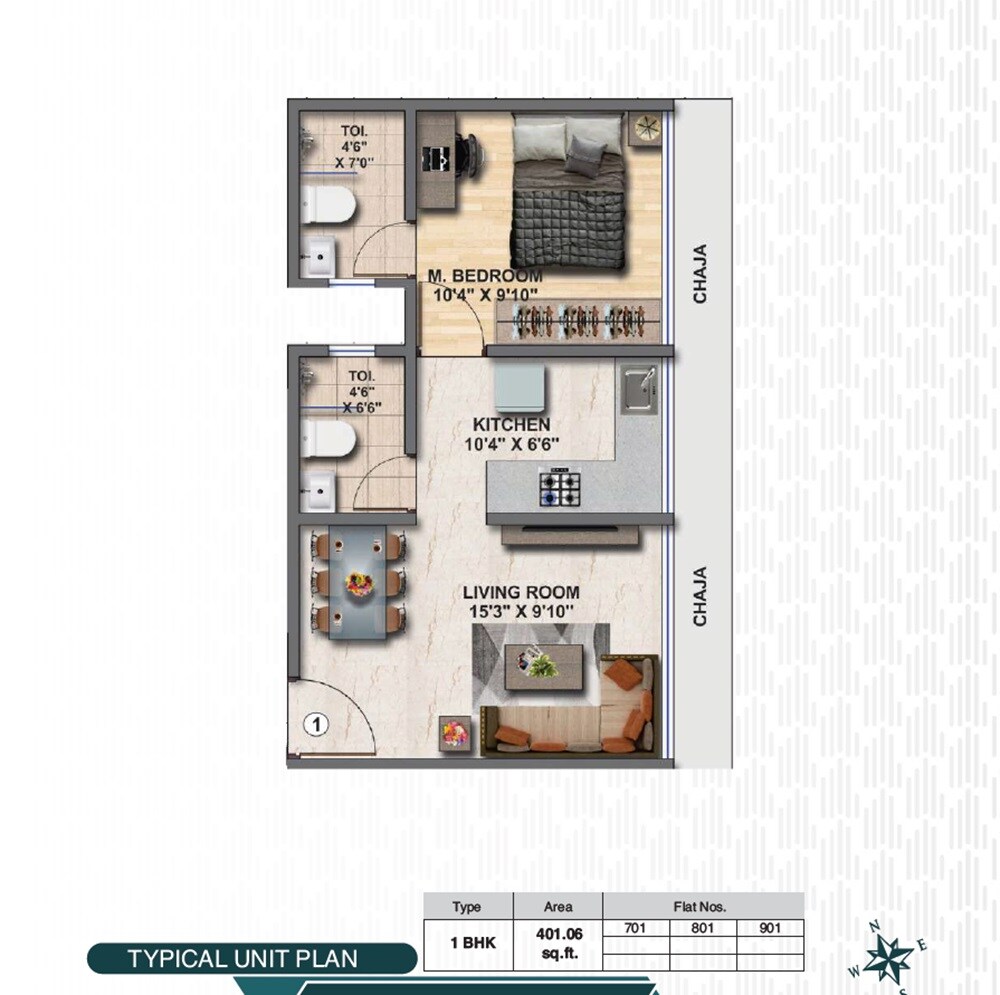 Floor plan of 1 BHK Apartment - 401 sq. ft. in H And D Tathastu, Mumbai