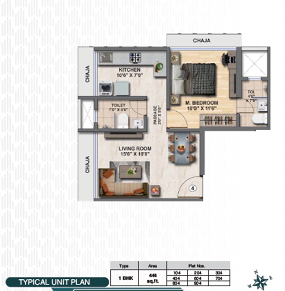 Floor plan of 1 BHK Apartment - 444 sq. ft. in H And D Tathastu, Mumbai