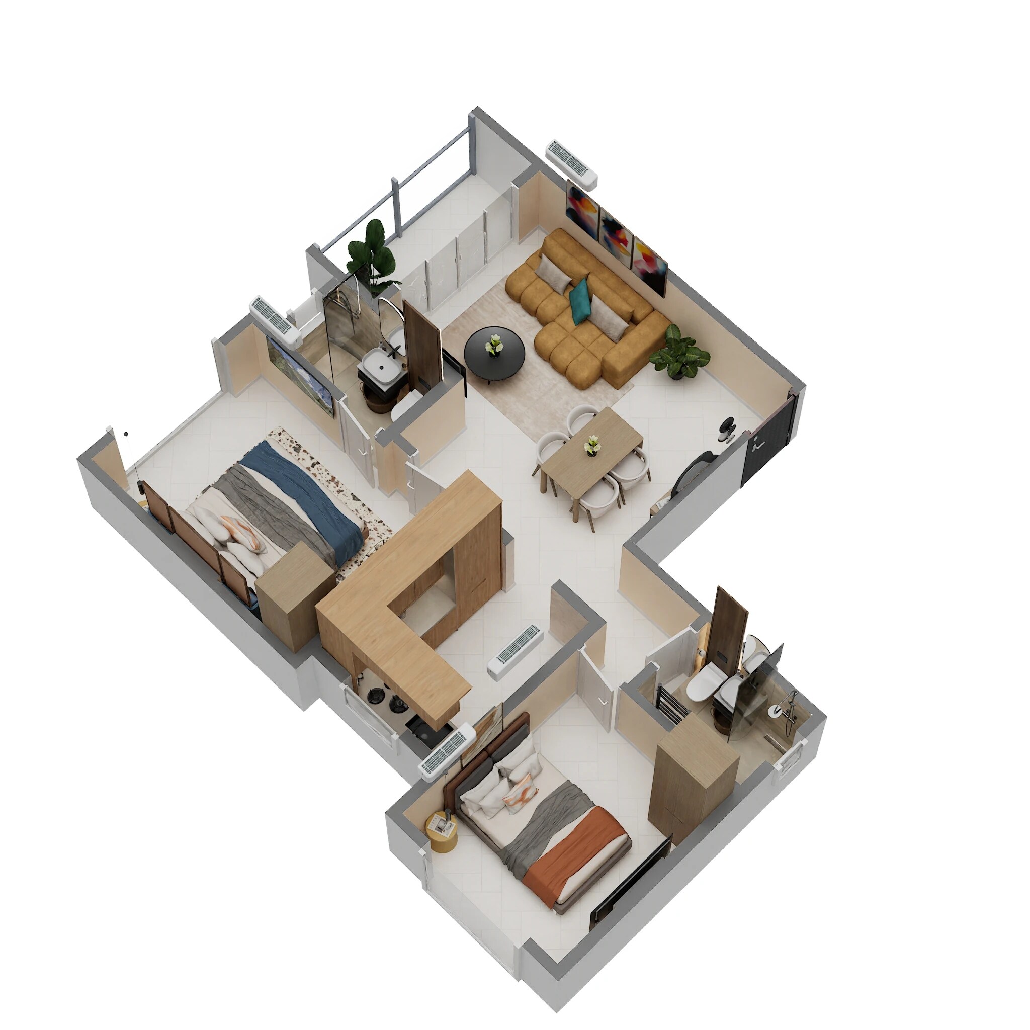 Floor plan of 2 BHK 660 Sq. Ft. Apartment in H Rishabraj Anuja, Mumbai