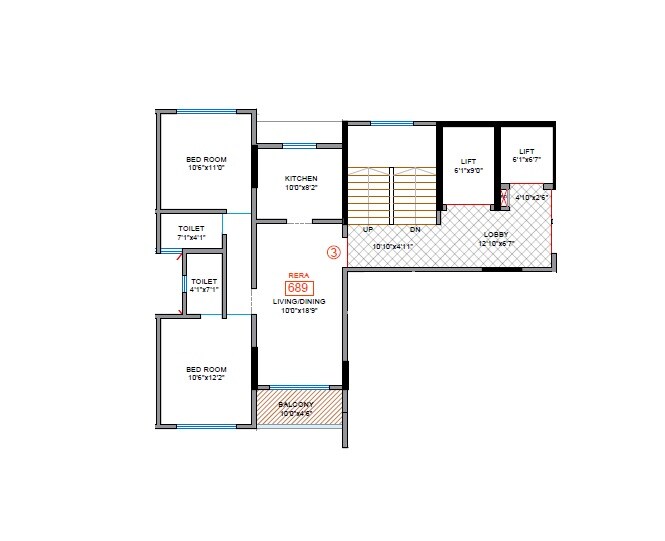 2 BHK 689 Sq. Ft. Apartment