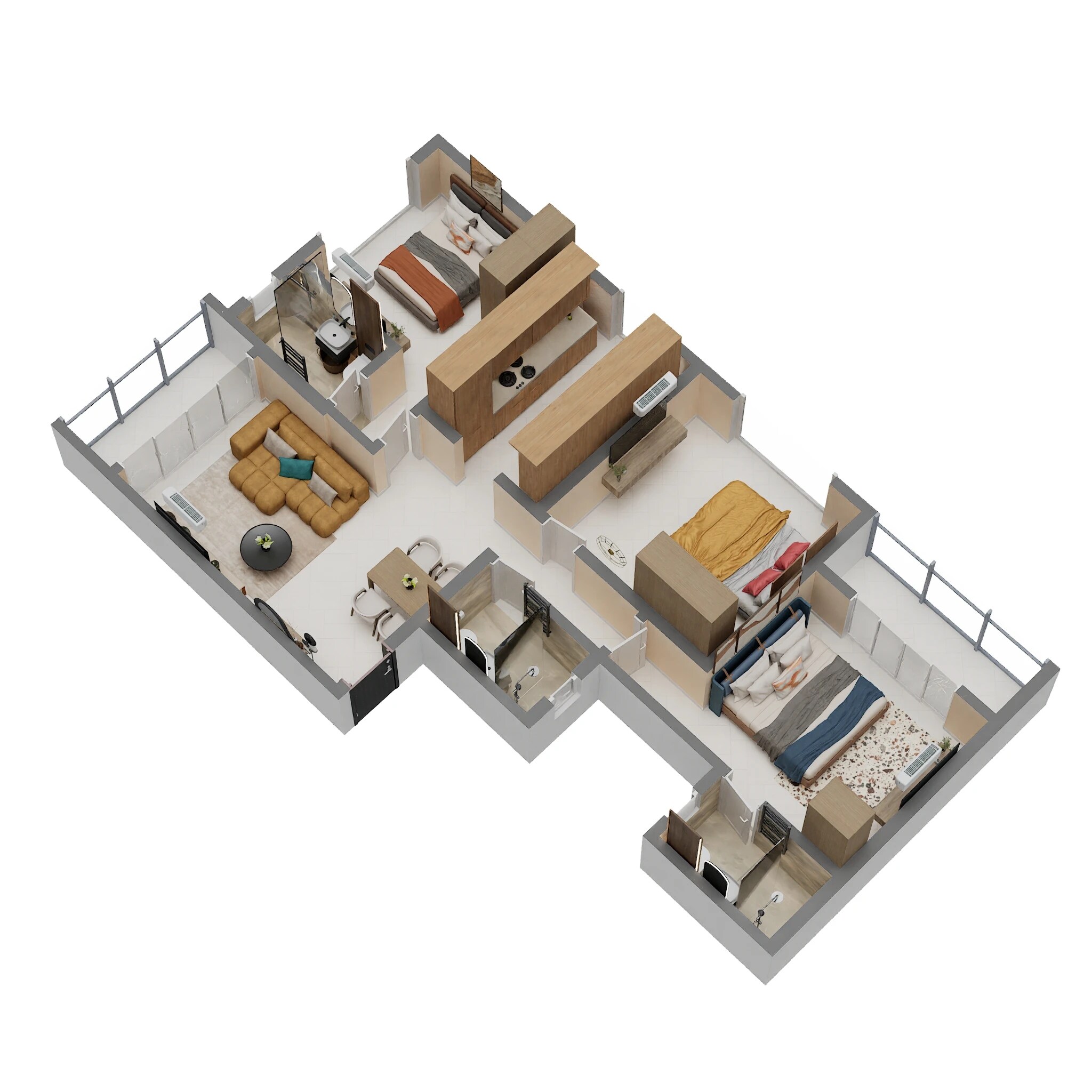 Floor plan of 3 BHK 935 Sq. Ft. Apartment in H Rishabraj Anuja, Mumbai