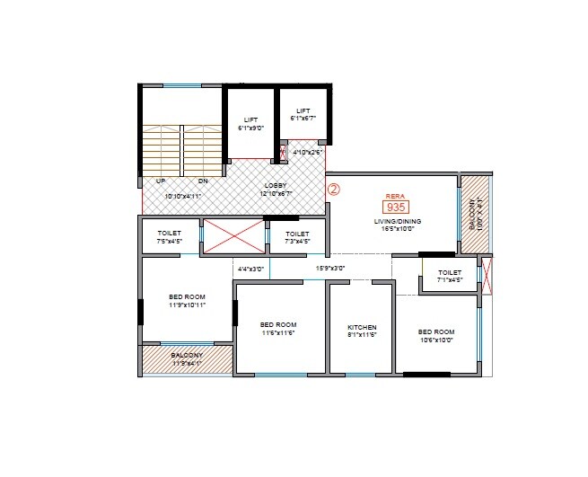 3 BHK 935 Sq. Ft. Apartment