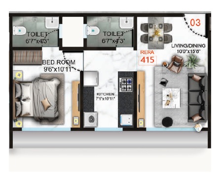 1 BHK 405 Sq. Ft. Apartment in H Rishabraj Aradhana