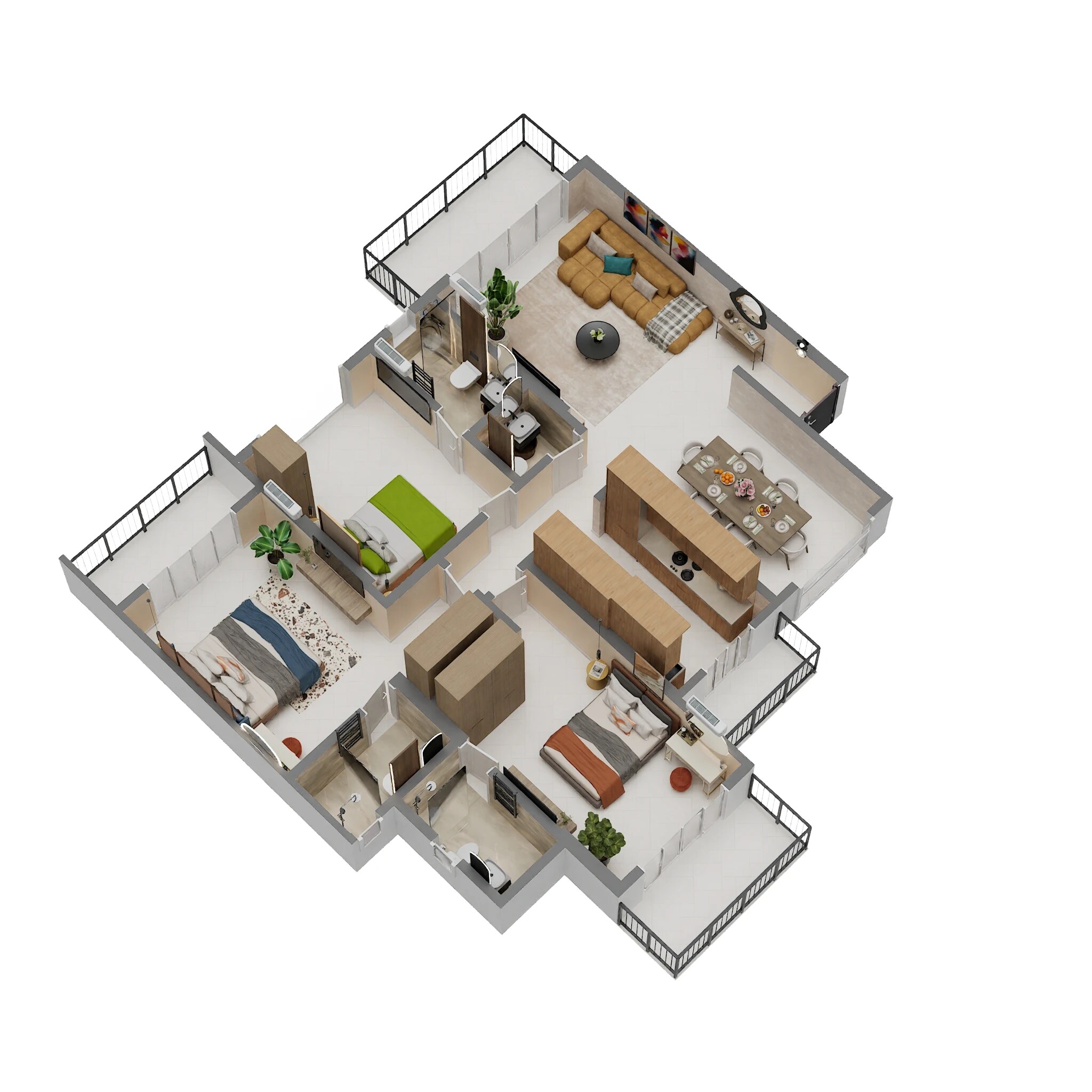 Floor plan of 3 BHK 1340 Sq. Ft. Apartment in H Rishabraj Avyaana, Mumbai