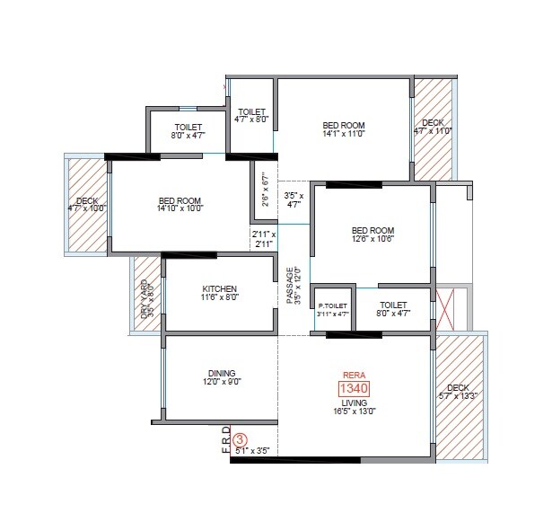 3 BHK 1340 Sq. Ft. Apartment