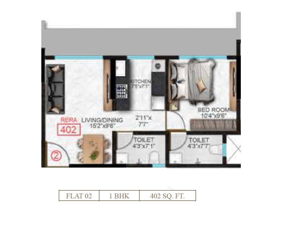 Floor plan of 1 BHK 402 Sq. Ft. Apartment in H Rishabraj Emerald, Mumbai